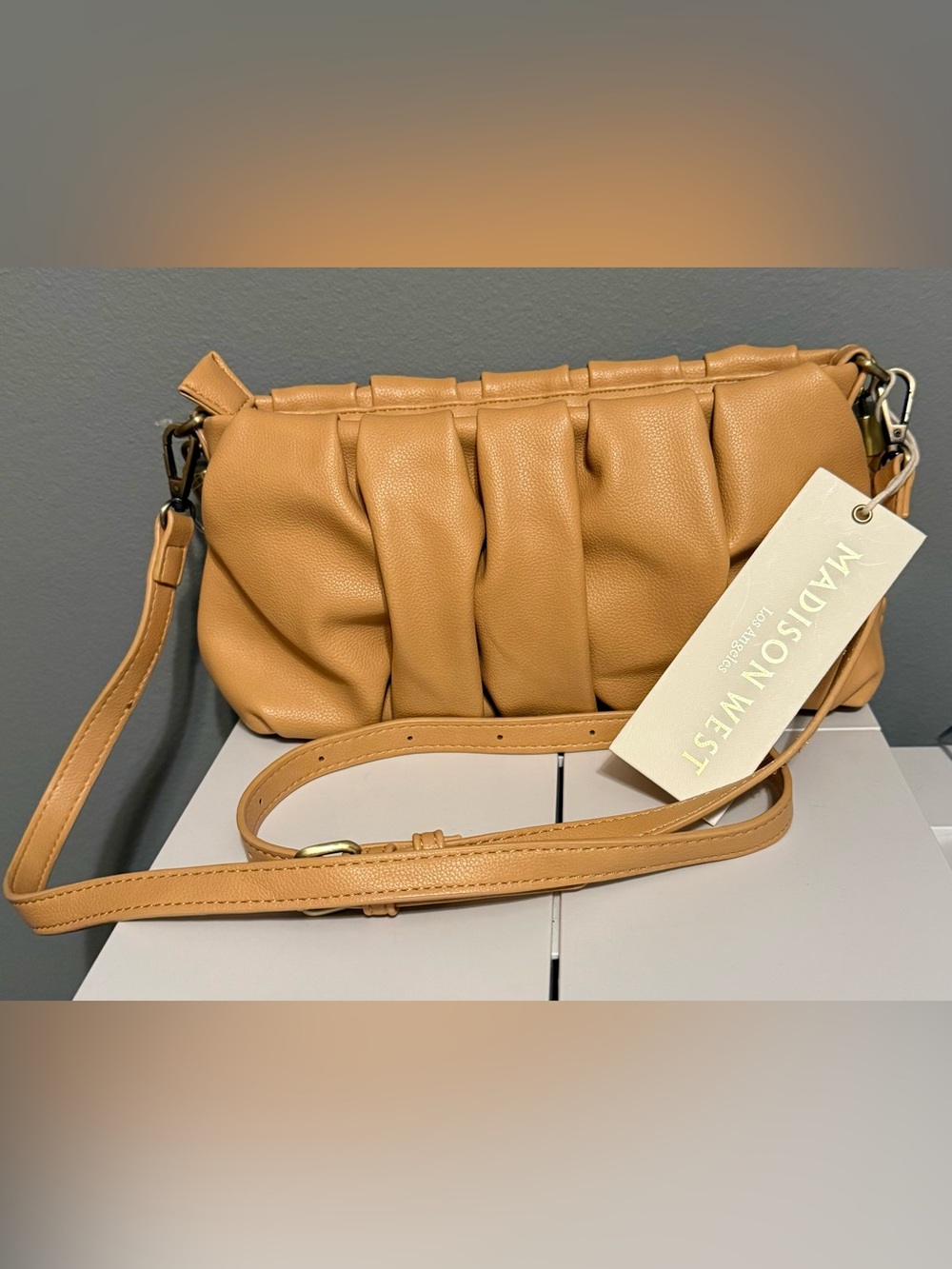 Madison West Slouch Convertible Crossbody or Shoulder Bag in Camel NWT